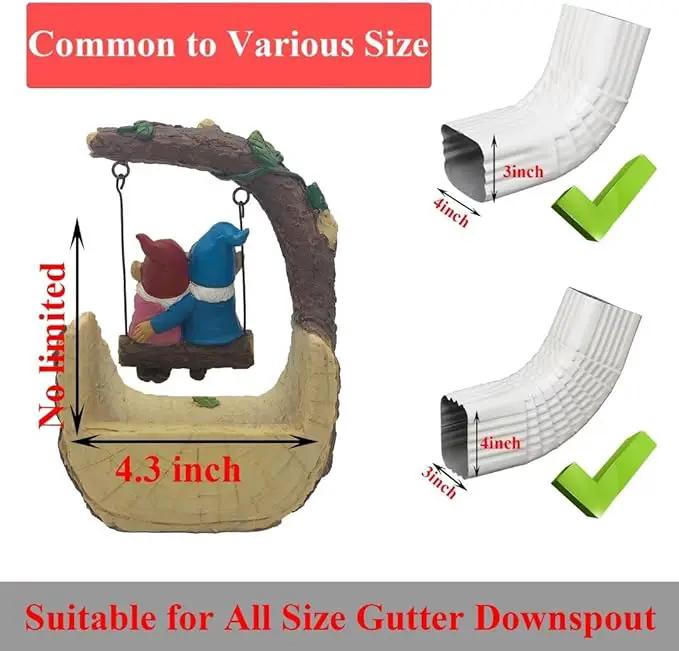 Gnome On The Swing Gutter Downspout Extension Decoration,Rain Downspout Diverter Garden Statue,Decorative Gutter Extension,Downspout Splash Block,Animal Resin Statue Outdoor Décor by GreenHaven Gardens