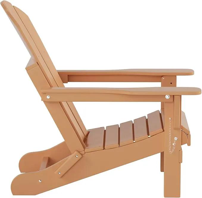 WO Home Furniture Adirondack Chair Table Set of 2 PCS Outdoor Folding Chair w Side Table Weather/UV Resistant for Lawn, Garden, Bon Fire, Balcony (Teak) by GreenHaven Gardens