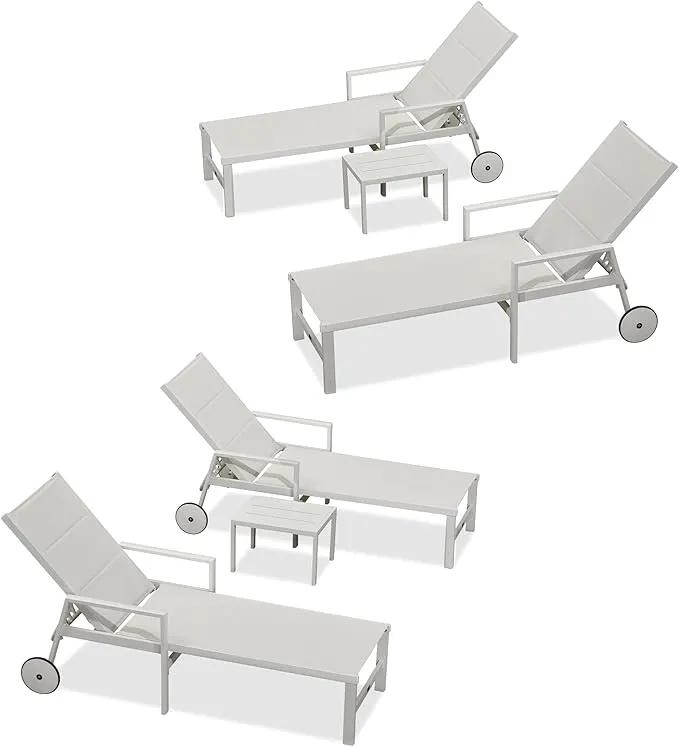 PURPLE LEAF Outdoor Chaise Lounge Adjustable Sunbathing Recliner with Armrest Cream 2 Sets by GreenHaven Gardens