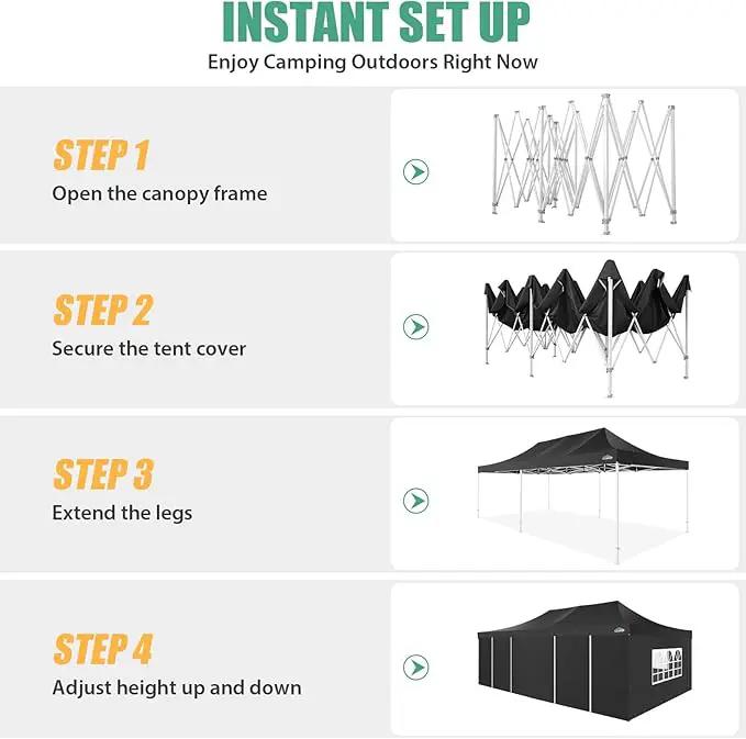 COBIZI 13x26 Pop Up Tent Heavy Duty Canopy with Removable Sidewalls Party Tent Outdoor Wedding Large Event Tent with Roller Bag for Garden Lawn Waterproof UPF 50+ Easy Up, Black (Framework Upgraded) by GreenHaven Gardens
