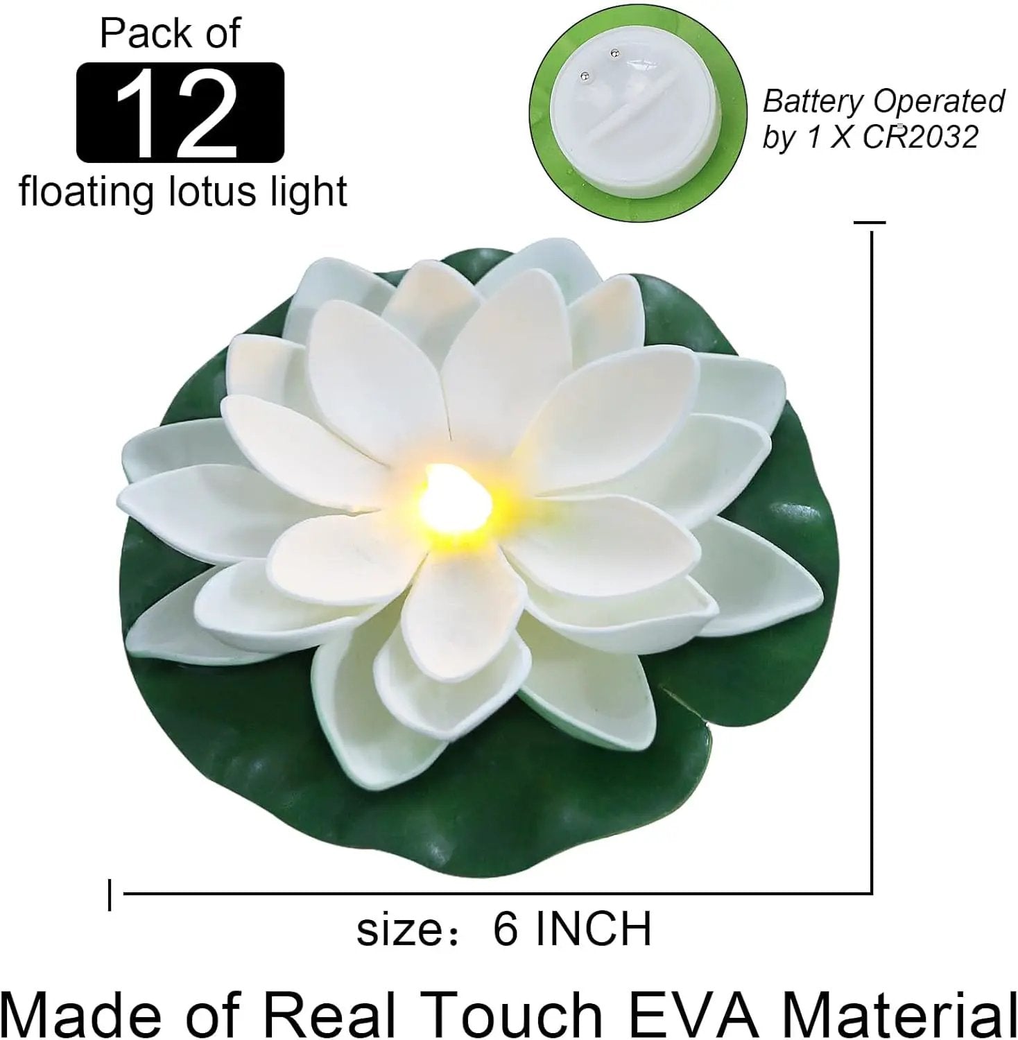 12 PCS Waterproof Floating Lotus Light - 6'' Floating Flower Light Battery Operated Water Activated Warm White Pool Flower Lamp Wedding Anniversary Garden Decoration(6 Inch, White) by GreenHaven Gardens