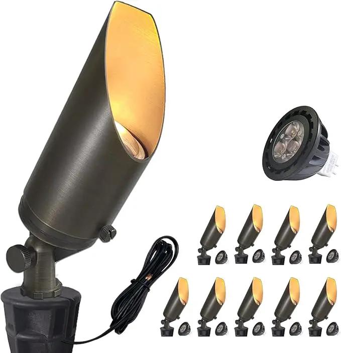 COLOER Brass Landscape Spotlights, 10 Pack Spotlight Fixture Outdoor with 5W Aluminum Housing MR16 LED Bulb 2700K 450LM, 12V AC/DC Low Voltage Landscape Lighting, Uplight for Garden and Patio(103B) by GreenHaven Gardens