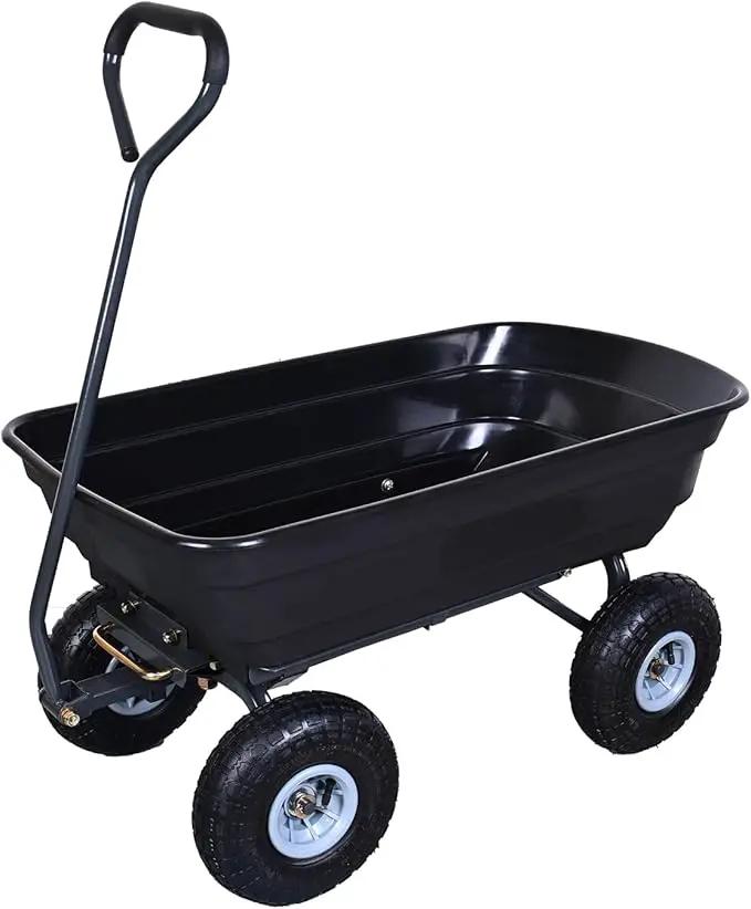 AAIN 600 Lbs Poly Garden Dump Cart,Camping Beach Wagon with 180° Rotating Handle and 10"Pneumatic Tires,Practical Heavy Duty Yard carts and Wagons,Quick Release Utility Wheel Barrow Trolley,Green A078 by GreenHaven Gardens