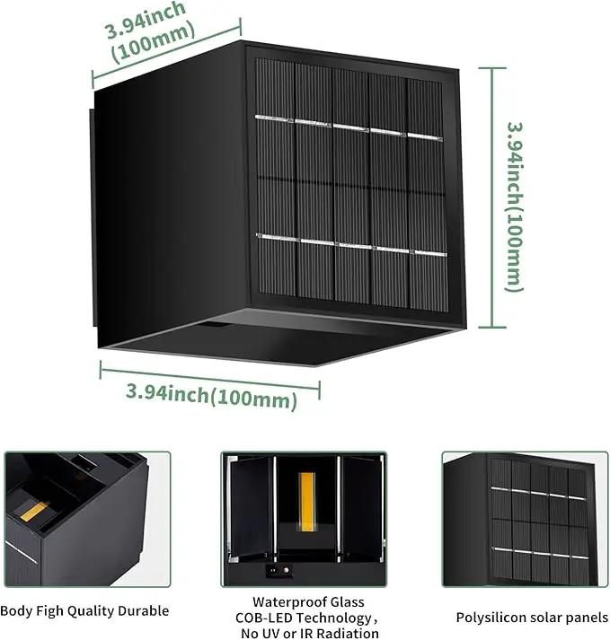 LANFU Solar Powered Motion Sensor Square Outdoor Wall Lights,Black Modern Up and Down Wall Lamps 10W,IP65 Waterproof Warm White 3000K Wall Sconce Light Exterior for Fence,Garden by GreenHaven Gardens