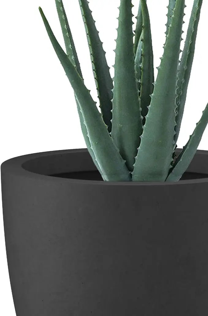 Kante 10 Inch Dia Round Concrete Planter, Indoor Outdoor Large Plant Pot with Drainage Hole and Rubber Plug for Home Patio Garden, Black by GreenHaven Gardens