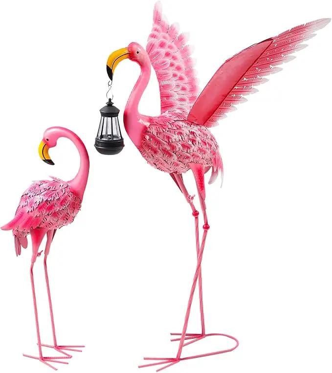 Garden Statues Flamingo Sculptures Metal Yard Art, Pink Bird Art Outdoor Backyard Decor Patio Lawn Porch Ornament Flamingo Yard Decoration (Sun and Moon) by GreenHaven Gardens