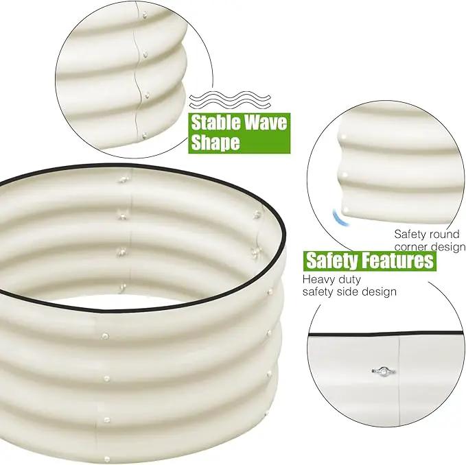SnugNiture 3 Pcs 2x2x1ft Round Galvanized Raised Garden Bed Kit Outdoor, Metal Planter Box for Planting Plants Vegetables, White by GreenHaven Gardens