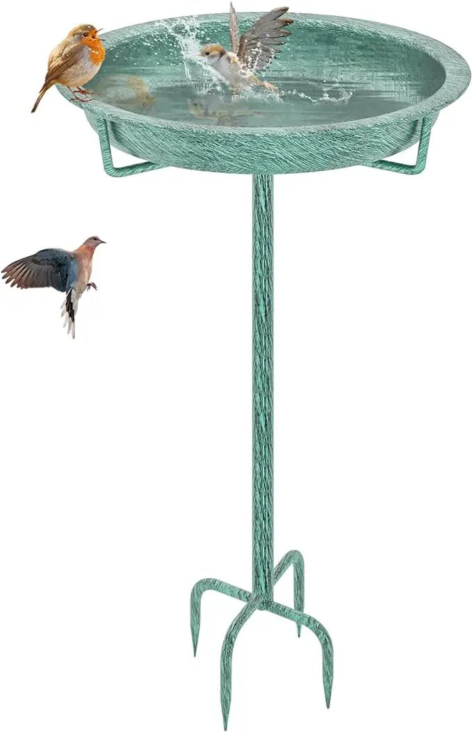 Metal Bird Bath for Outside, 36.2" Height Birdbath Bowl Standing Bird Feeders for Outdoors with 4 Prongs Base Stake, Freestanding Birdfeeders for Garden Yard Lawn Decor (Retro Green) by GreenHaven Gardens