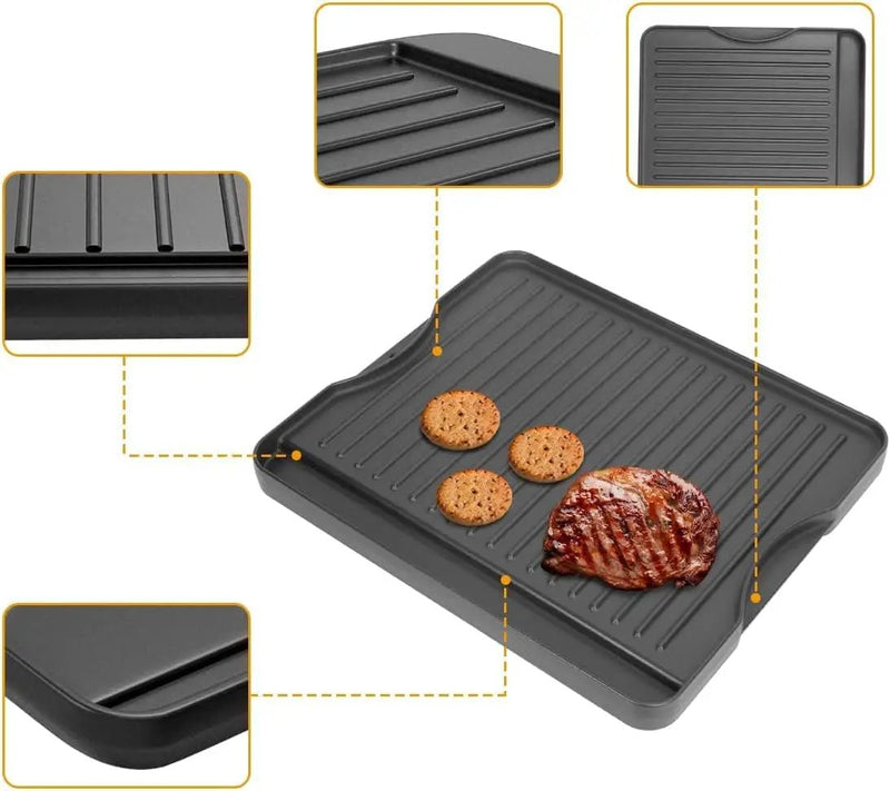 2-in-1 Reversible 14” x 16” Pre-Seasoned Cast Iron Cooking Griddle for Gas Stove/Charcoal/Electric/Propane/Gas Grill, Flat Griddle Top Plate for Camping Tailgating by GreenHaven Gardens