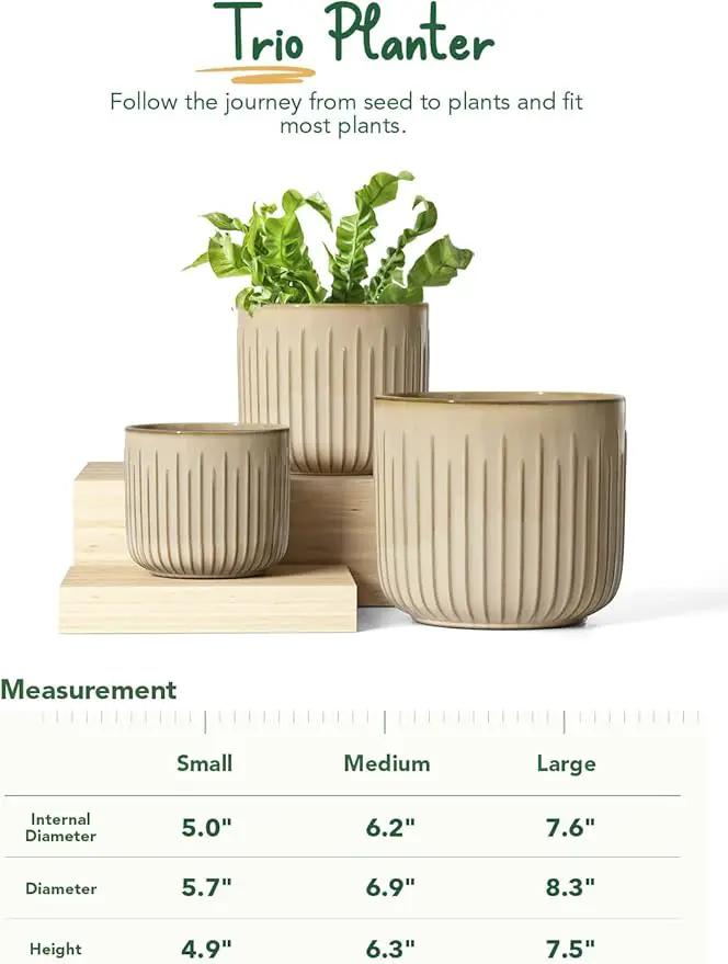 LE TAUCI Ceramic Planters, 8.3+6.9+5.7 Inch Plant Pots for Indoor Plants, Set of 3 Flower Pots with Drainage Holes, Round Planters Pot for Indoor House Plants, Reactive Glaze Cloud Cream by GreenHaven Gardens
