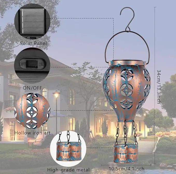 Hot Air Balloon Solar Lantern for Garden Decor,2 Pack Matal Hanging Lantern,Outdoor Metal LED Solar Lights for Yard Patriotic Trees Decor by GreenHaven Gardens