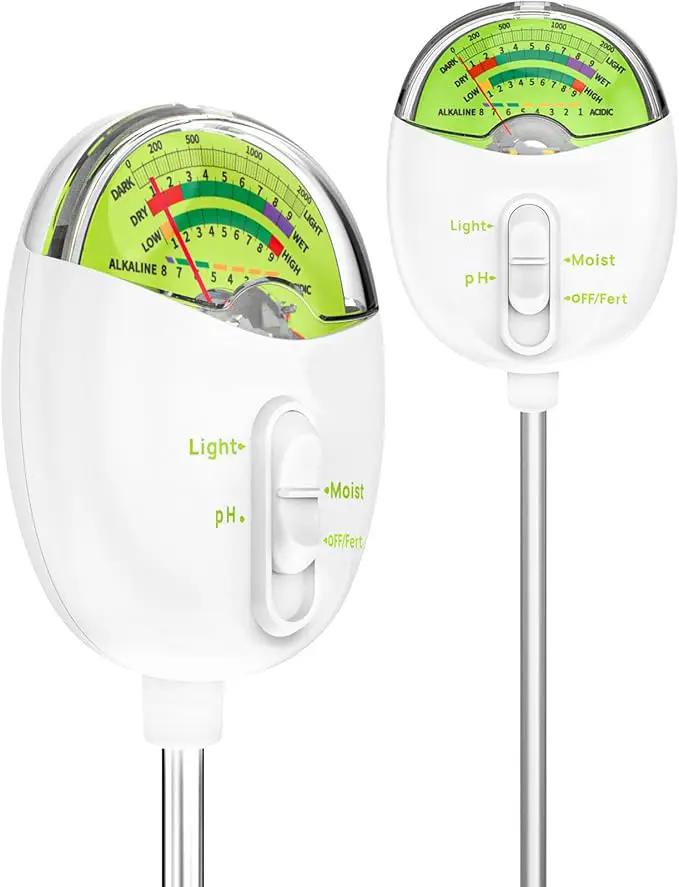 4-in-1 Plant Soil Tester with pH, Moisture, Fertility & Light Meter, Rotatable Dial Soil Test Kit, No Battery Required for Garden, Lawn, Farm, Indoor & Outdoor Plants, White by GreenHaven Gardens