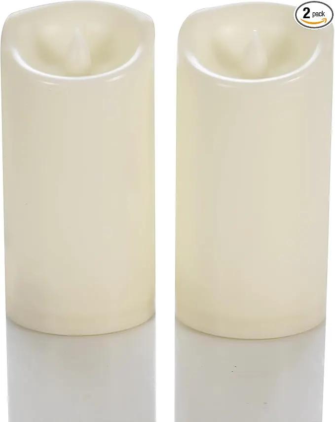 CANDLE CHOICE Waterproof Outdoor Battery Operated Flameless Candles with Timer Flickering Plastic Resin Electric LED Pillar Lights for Lantern Patio Garden Wedding Party Decorations 3x6 Inches 2 Pack by GreenHaven Gardens