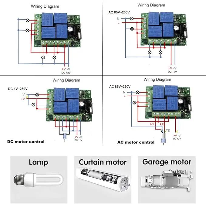 QIACHIP Universal 12V 4CH Wireless Relay Remote Module Switch RF 433Mhz with Remote Control Key Fob 2 Transmitters 1 Receiver for Light Garage Door Electric Gate,Momentary Toggle Latched(KR1204) by GreenHaven Gardens
