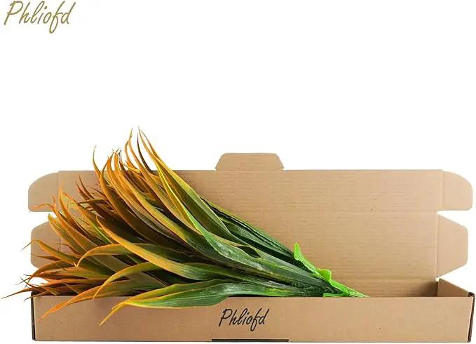 6Pcs Artificial Grass Fake Plants 17.3in Outdoor Plastic Plants UV Resistant Greenery Fake Grass for Home Window Garden Office Patio Hanging Planter Pathway Front Porch Décor Orange Yellow by GreenHaven Gardens