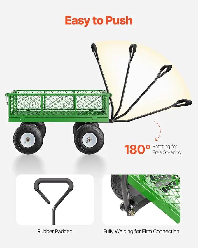 VEVOR 680 Lbs Steel Garden Cart on Wheels, Heavy Duty Garden Wagon Cart Pullable, Metal Outdoor Utility Yard Wagon Carts with 10" Tires, Mesh Removable Sides and 180°Rotating Handle by GreenHaven Gardens