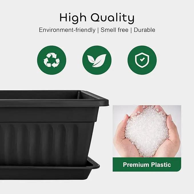 GROWNEER 6 Packs 17 Inches Black Flower Window Box Plastic Vegetable Planters Long Pots with 15 Pcs Plant Labels for Outdoor Indoor Windowsill, Patio, Garden, Home Decor, Porch by GreenHaven Gardens