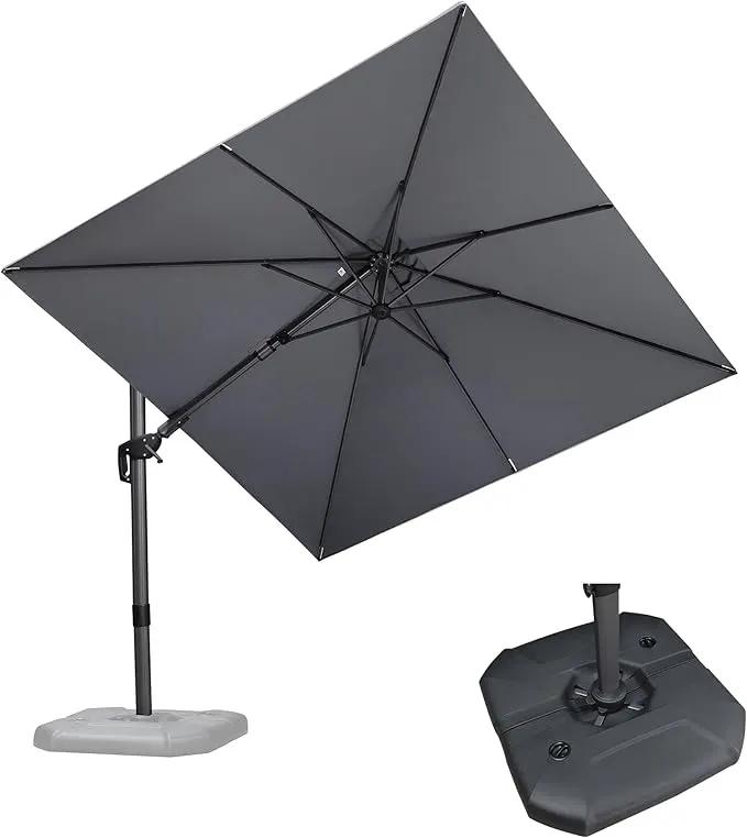 PURPLE LEAF 8.8' X 8.8' Left-right Tilt Patio Umbrella with Base Outdoor Cantilever Swivel Square Umbrella Aluminum Offset Umbrella with 360-degree Rotation for Garden Deck Pool Patio Light Grey by GreenHaven Gardens