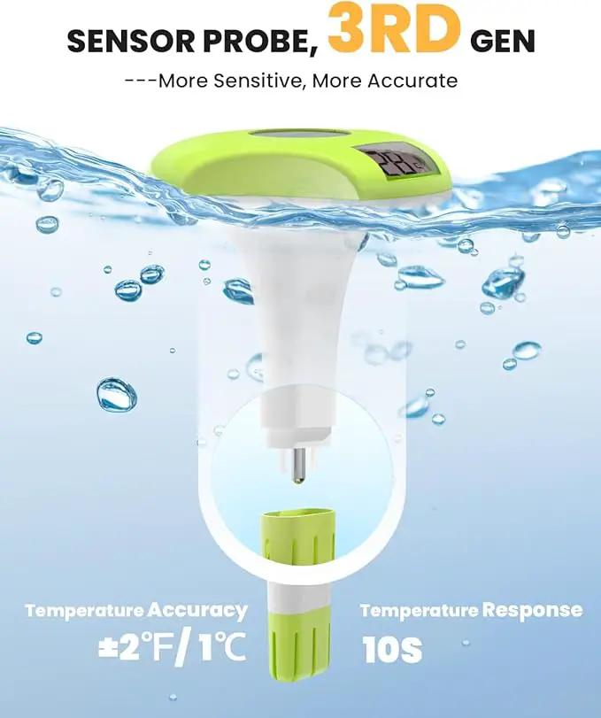 BALDR Pool Thermometer Floating Easy Read, IPX8 Waterproof, Solar Powered Digital Pool Thermometer with LCD Screen,Suitable for Swimming Pool/Hot Tub/Hot Spring/Aquarium (Green) by GreenHaven Gardens