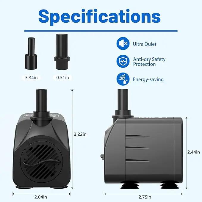 Submersible Pump 198GPH (800 L/H 15W) Ultra Quiet with Dry Burning Protection 5.2ft High Lift for Fountains, Hydroponics, Ponds, Aquariums & More… by GreenHaven Gardens