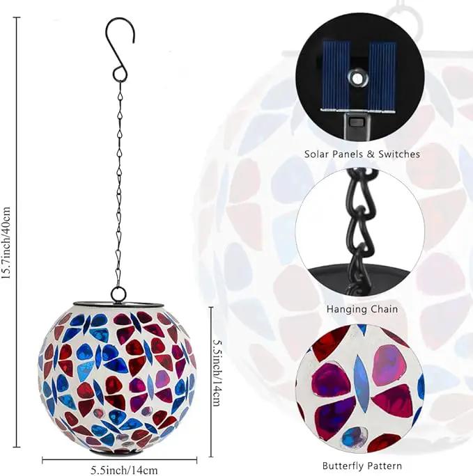 Hanging Solar Lanterns Outdoor Waterproof, Decorative Mosaic Butterfly Solar Lantern, Gazing Ball Globe Hanging Lantern for Patio Garden Yard Home Decor by GreenHaven Gardens