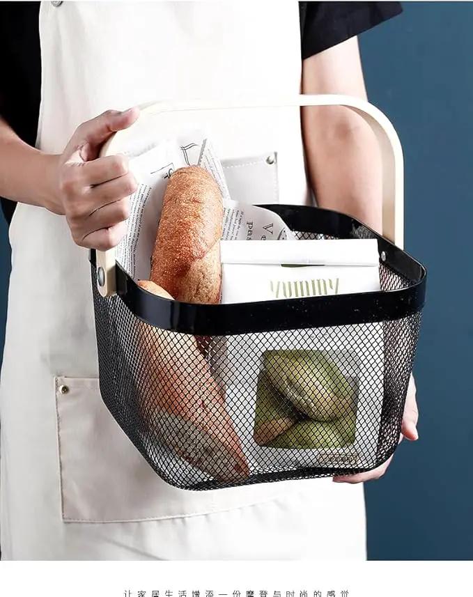2 Pack Garden Harvest Baskets, Picnic Baskets with Durable Metal Mesh and Bamboo Handle, Perfect for Shopping, Gardening, Picnics, and Organizing by GreenHaven Gardens