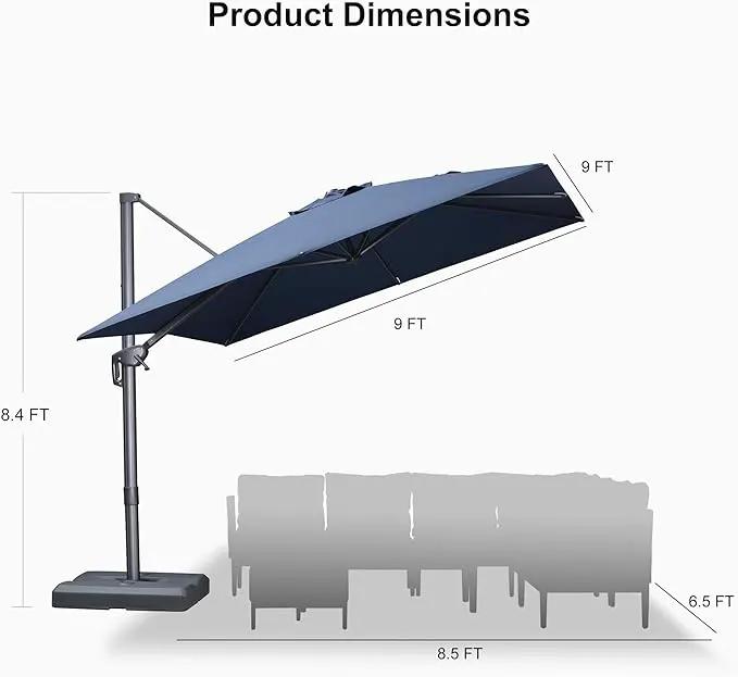 PURPLE LEAF 9 FT Cantilever Patio Umbrella Outdoor Aluminum Offset Square Umbrella with 3 Years Fade Resistance Recycled Fabric and 360-degree Rotation for Deck Pool Garden,Ocean Slate by GreenHaven Gardens