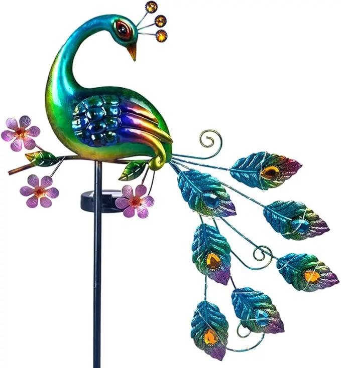 VEWOGARDEN Peacock Solar Lights Outdoor Metal Solar Garden Lights Solar Pathway Lights Outdoor Waterproof LED for Patio Lawn Yard Decorations by GreenHaven Gardens