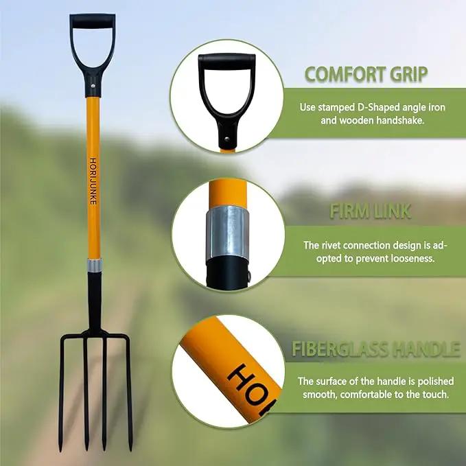 Garden Fork, 4-Tines Pitchforks,45-Inch Pitchfork for Gardening,Fiberglass Digging Fork Pole, D-Handle by GreenHaven Gardens