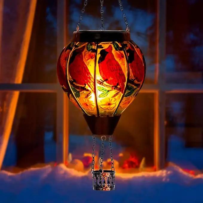 DREAMSOUL Cardinal Hot Air Balloon Solar Lantern, Hanging Solar Lanterns Outdoor with Flickering Flame Light, Glass Outdoor Lantern Waterproof for Patio Yard Party Gift Decor Christmas Gifts by GreenHaven Gardens