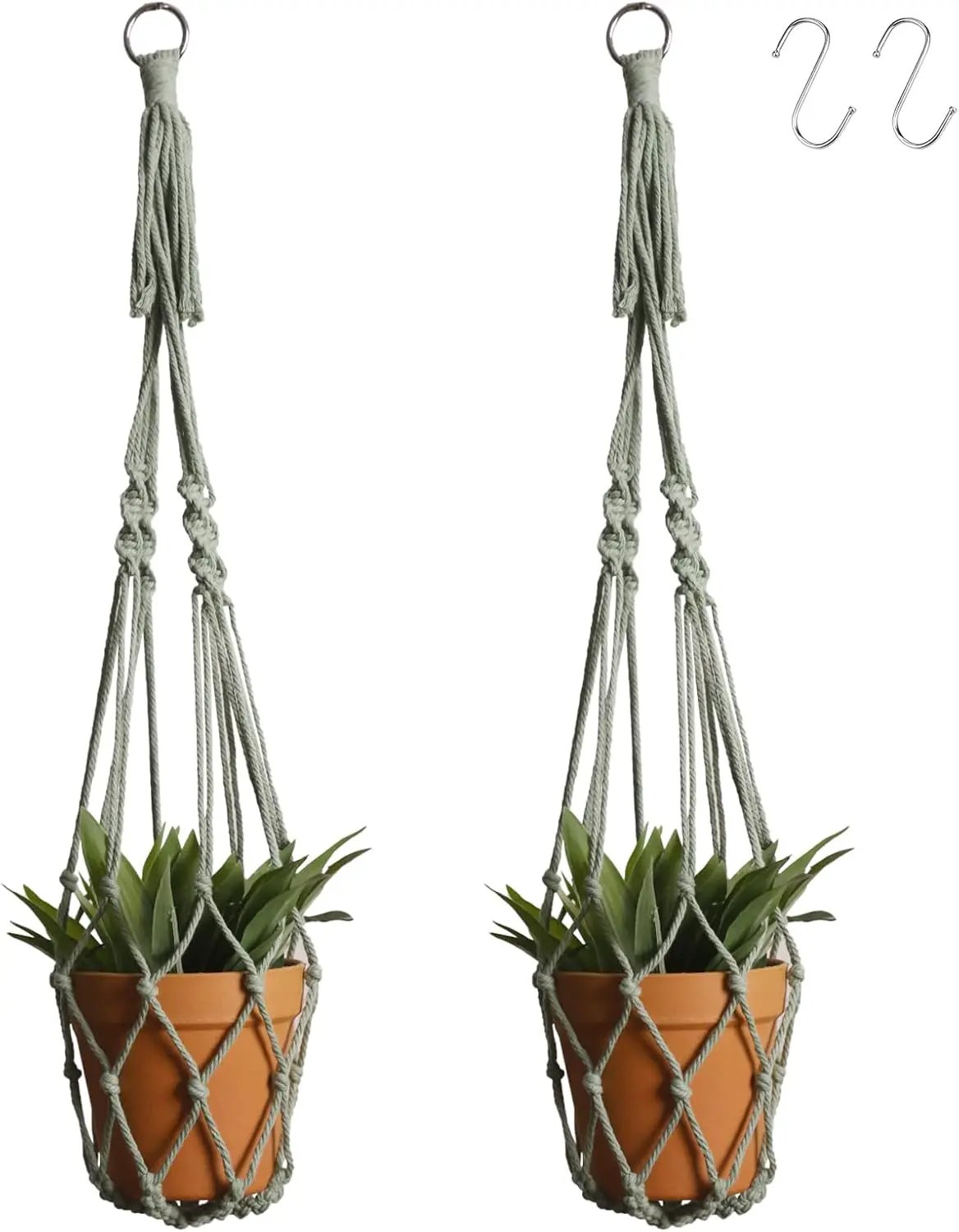 Artilady Macrame Hanging Planter for Indoor Plants, Boho Woven Plant Hanger Large Hanging Flower Pot Holders Outdoor Baskets Storage No Tassels Sage Green Wall Decor by GreenHaven Gardens