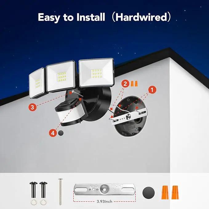 OREiN 2 Pack Motion Sensor Outdoor Lights, 3500LM/26W and 240° Big Motion Sensor, Dusk to Dawn Flood Lights Outdoor IP65 Waterproof 3 Modes LED Security Light for Front Door, Yard, Black (Hardwired) by GreenHaven Gardens