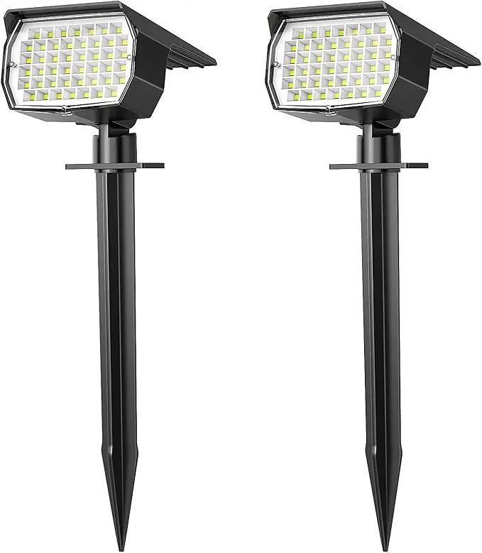 Solar Spot Lights Outdoor Waterproof IP65, 2 Pack Landscape Spotlights with 46 LEDs, 3 Modes Auto On/Off Solar Powered Flood Lights for Outside Pathway, Yard, Garden, Walkway (Cool White) by GreenHaven Gardens