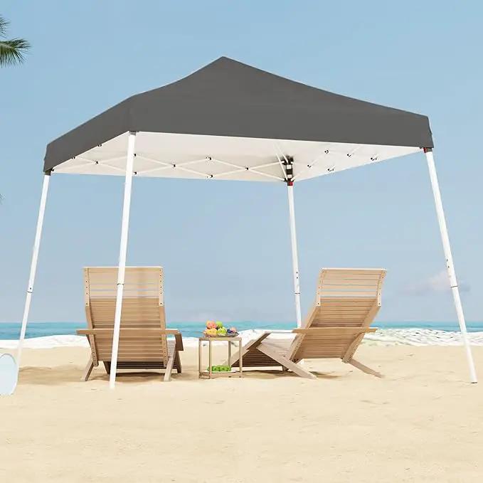 10x10 Pop Up Canopy, 300D Silver Coated Grey Fabric Outdoor Gazebo, Beach Tent Slant Legs with Storage Bag,Easy Up Sun Shade Shelter Tents with 8x8 Top Cover for Patio,Party by GreenHaven Gardens