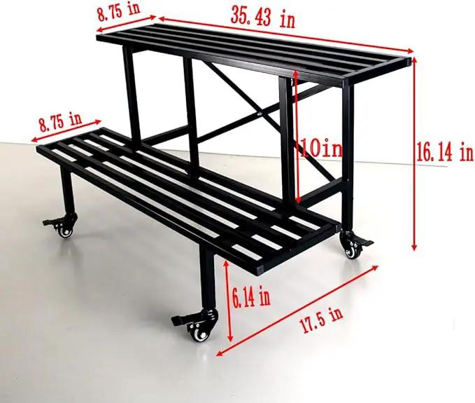 Zhongma 2 Tier Sturdy Metal Plant Stand with Wheels, L35.43 x W17.5 x H16.14 inch, Heavy Duty Plant Holder for Home Indoor and Outdoor,440 LBS Capacity & Heavy Duty Construction by GreenHaven Gardens