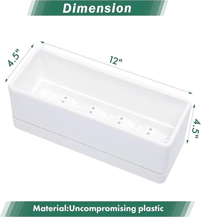 D'vine Dev 12 Inch Window Box Planter, Rectangle Plastic Herb Planter with Drainage Holes and Saucer, Indoor Succulent Cactus Vegetable Pot for Windowsill, Garden Balcony, White, Set of 2, 76-X-A-2 by GreenHaven Gardens