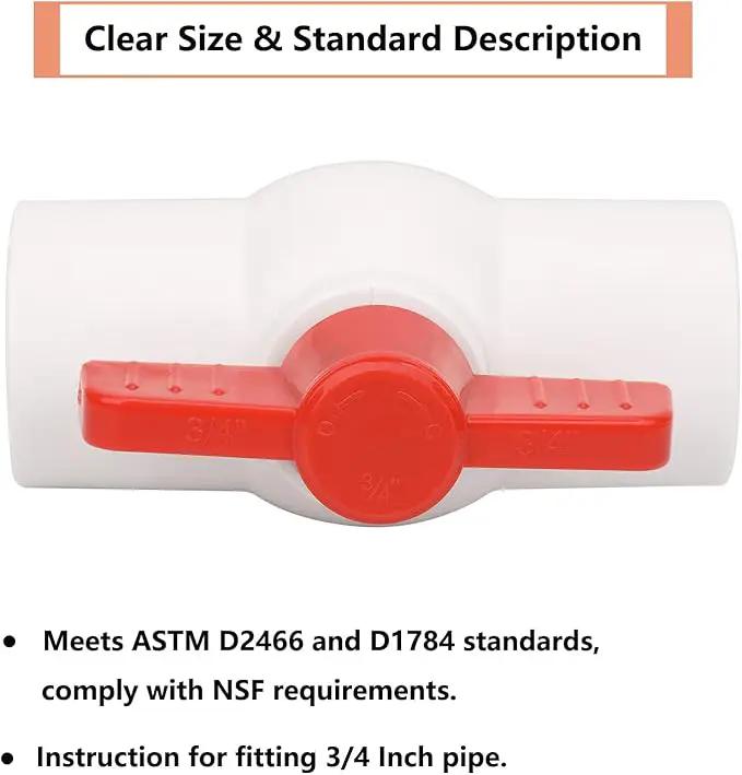 6Pcs 3/4" PVC Ball Valve Water Pipe Shut-off Valve Socket with Red T-Handle for Cold Water Supply lines, Irrigation Pipe fitting System(Socket x Socket), Schedule 40 by GreenHaven Gardens