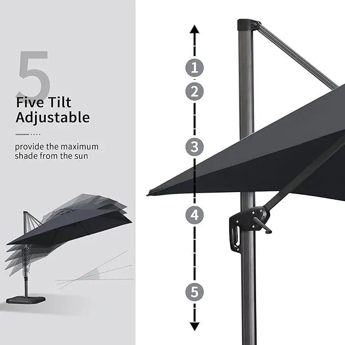 PURPLE LEAF 10 Feet Square Cantilever Umbrella Patio Umbrella with Base Outdoor Umbrella Aluminum Offset with 360-degree Rotation for Garden Deck Pool Patio Black by GreenHaven Gardens