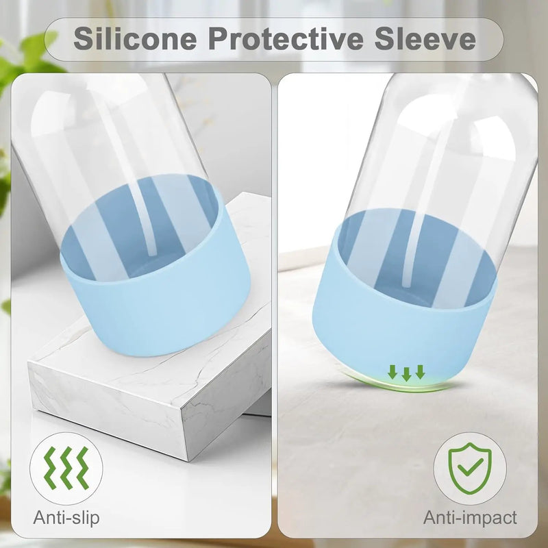 2 Pack Glass Spray Bottles with Silicone Sleeve, 16 oz Empty Refillable Containers with Adjustable Spray Nozzles, Spray Bottles for Hair, Cleaning Solutions and Plants Blue by GreenHaven Gardens