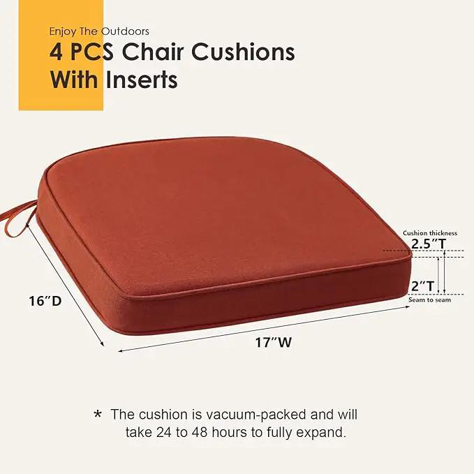 Outdoor Sunbrella Round Corner Seat Cushion, 17"x16"x2", Set of 4, Non Slip Seat Cushion Pads with Removable Cover for Patio Furniture, Garden Yard Lawn, Spectrum Grenadine by GreenHaven Gardens