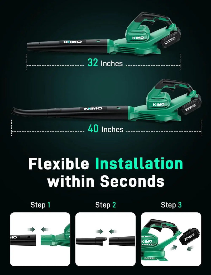 KIMO Leaf Blower Cordless with Battery and Charger, 2 Pack Batteries, Extension Tube, 20000 RPM Variable Speed, Lightweight Cordless Leaf Blower, Battery Operated Leaf Blowers for Lawn Care and Patio by GreenHaven Gardens
