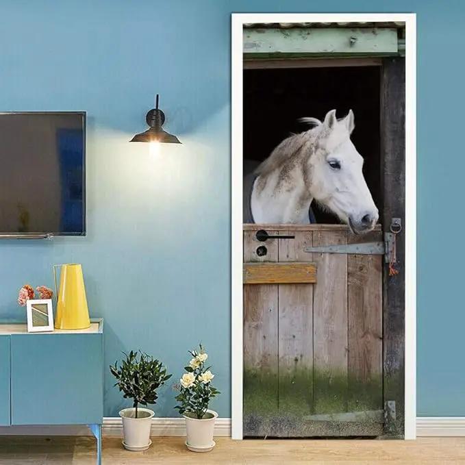 3D Door Stickers Murals Peel and Stick - Horse - Wallpaper Self-Adhesive Decals Removable PVC Waterproof Poster for Bedroom Living Room 30.3" x 78.7" by GreenHaven Gardens