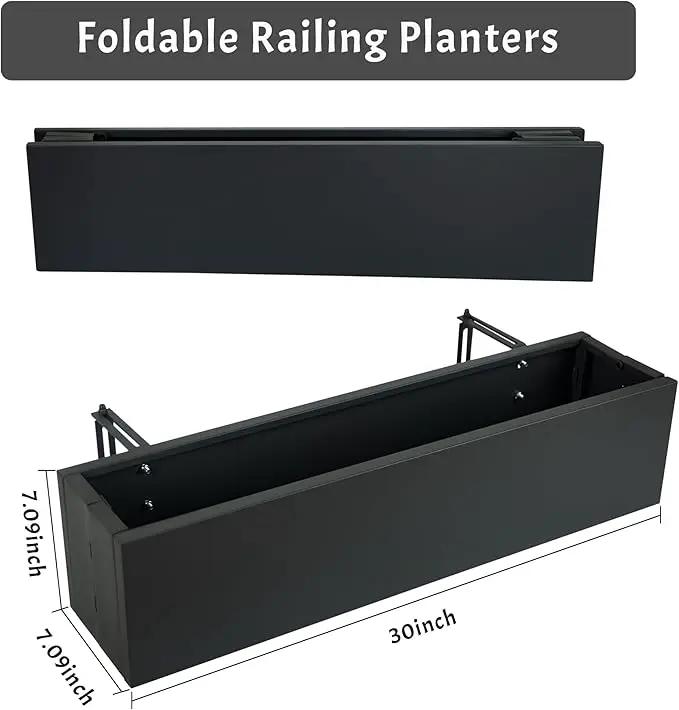 Metal Railing Planter Box, 30 Inch Balcony Planters with Adjustable Brackets, Large Hanging Planters for Outdoor Fence Deck by GreenHaven Gardens