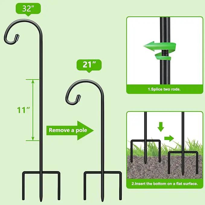 FEED GARDEN Adjustable 32 Inch Small Shepherd Hooks for Outdoor, Garden Hooks for Lanterns, Shepard Hooks for Hanging Plants, Bird Feeders, Solar Lights, Mason Jars, Weddings Decor,2 Pack by GreenHaven Gardens