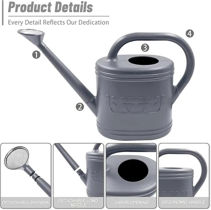 2 Gallon Watering Can, Outdoor Watering Can for Plants, Garden Water Can with Removable Long Spout and Stainless Steel Sprinkler Head, Large Water Can for Greenhouse (Gray, 2 Gallon) by GreenHaven Gardens