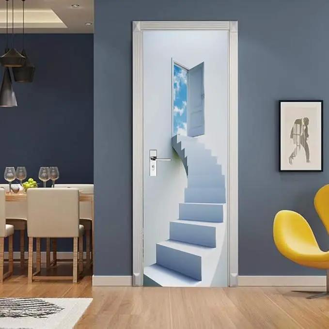 3D Door Stickers - Murals - Peel & Stick - Stairs - Blue - Modern - PVC - Waterproof - Removable - 37.4" x 82.7" by GreenHaven Gardens