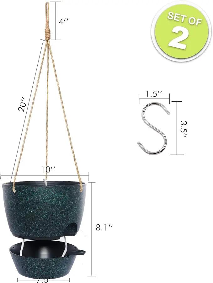 10 Inch Self Watering Hanging Pots, 2 Pack Hanging Planters with 40oZ Deep Reservior for Indoor Outdoor Plants Flowers, Black Speckles by GreenHaven Gardens