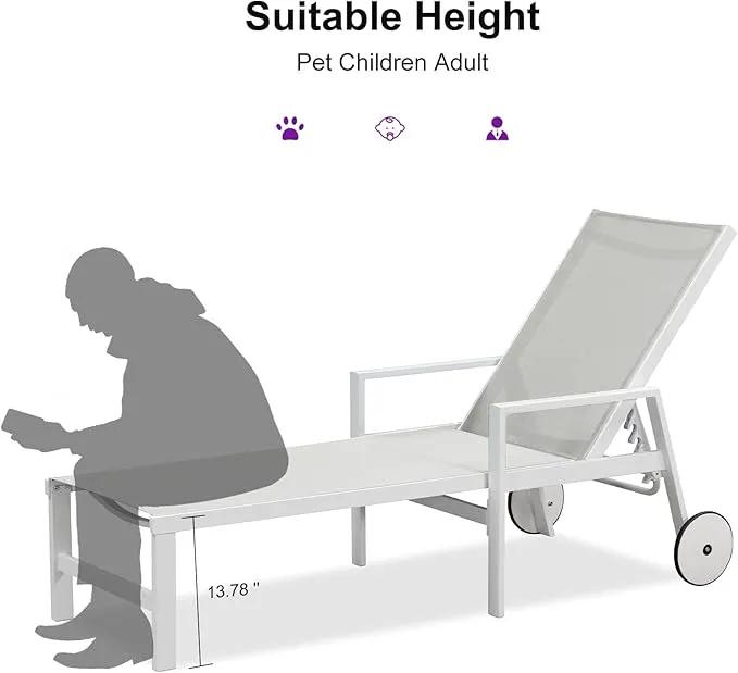 PURPLE LEAF Outdoor Lounge Chairs Set of 4 White Aluminum Chaise Lounge Chair Outdoor with Wheels and Armrest for Patio Deck Pool Side Table Include, Ivory by GreenHaven Gardens