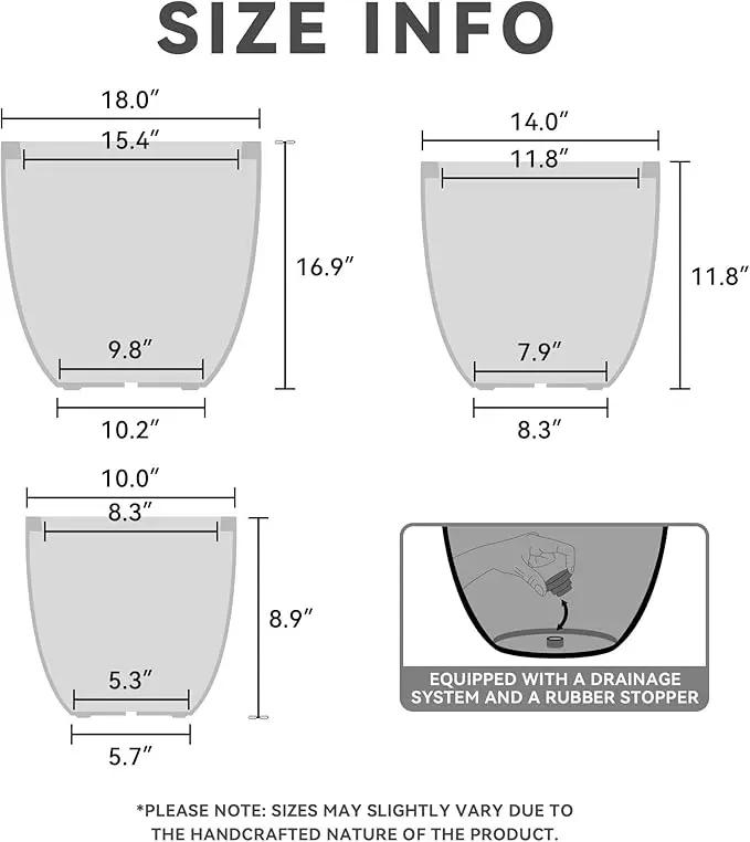 Kante 18",14",10" Dia Concrete Round Planters (Set of 3), Outdoor Indoor Large Planter Pots with Drainage Hole and Rubber Plug for Home Patio Garden, Weathered Concrete by GreenHaven Gardens