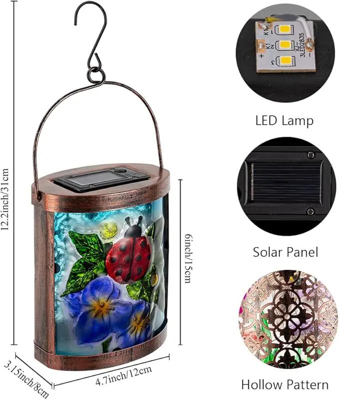 Starsoul 2 Pack Hanging Solar Lantern Outdoor Waterproof Glass Ladybug and Flowers Decorative Solar Lights for Outside Garden Yard Table Patio Decor by GreenHaven Gardens